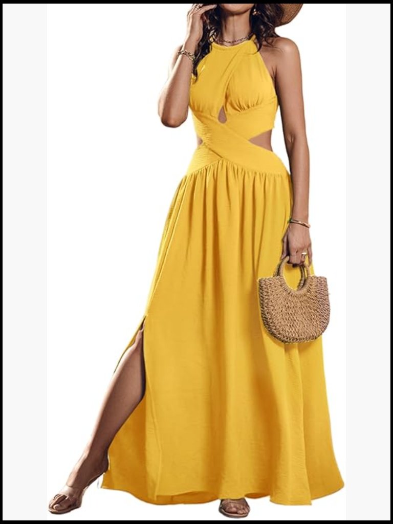 Sleeveless Halter Neck Maxi Dress With Criss Cross Tie Back